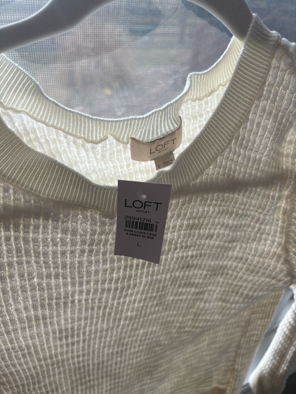 LOFT Cream Ribbed Long Sleeve Top - Picture 2 of 3